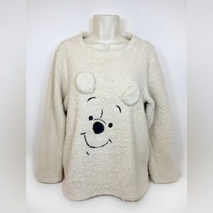 Disney Sweater Womens Small 6/8  Beige Sherpa Fleece Winnie The Pooh Pullover